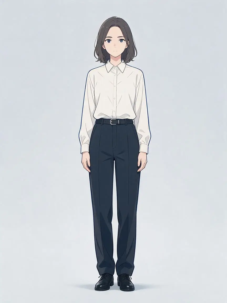 Personnage anime en chemise blanche et pantalon foncé