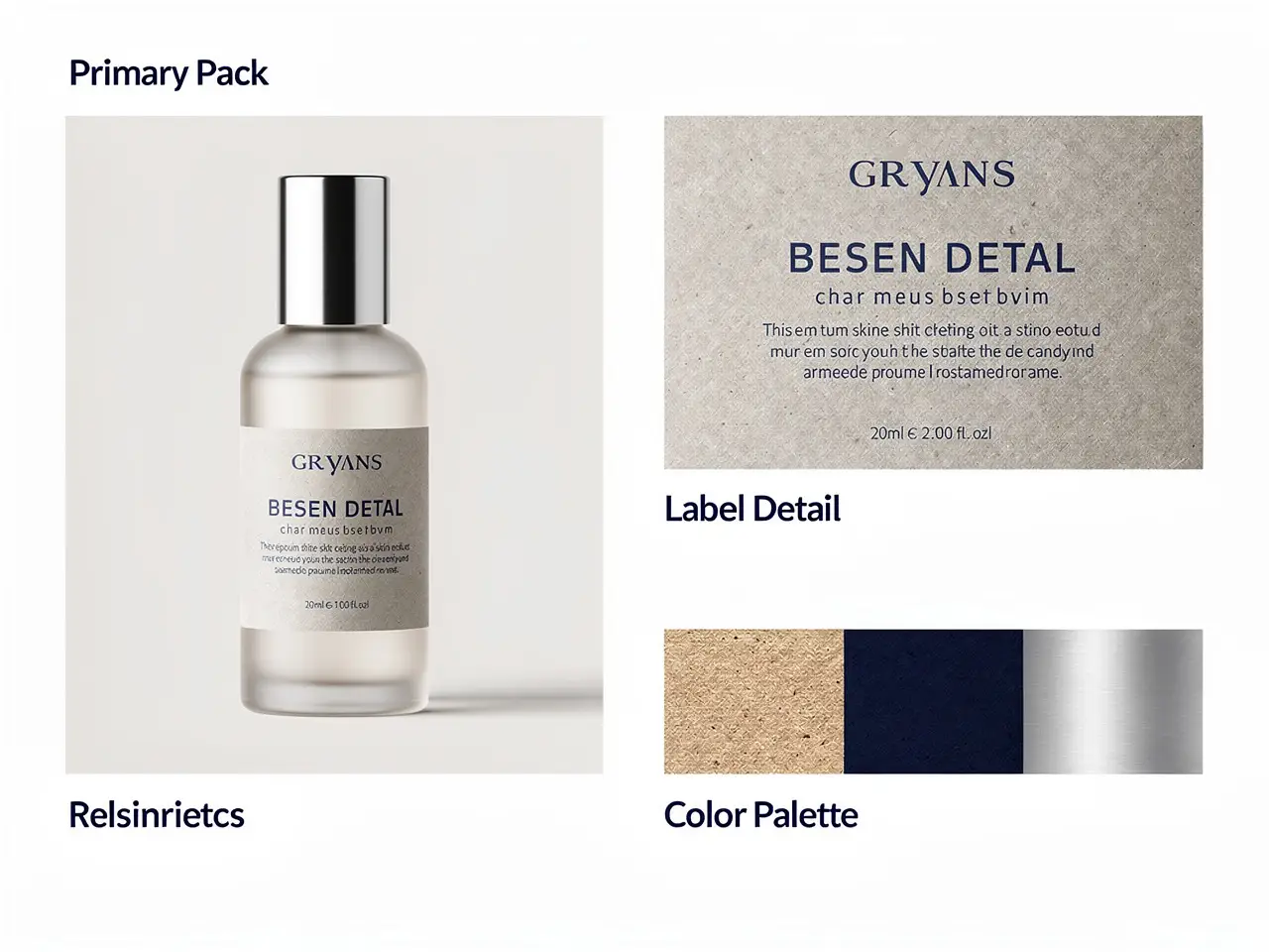A packaging update board showing a stable product silhouette with a cleaner label direction and controlled palette.