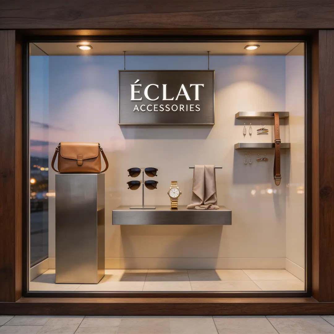 Vitrine avec sacs et matériaux chaleureux